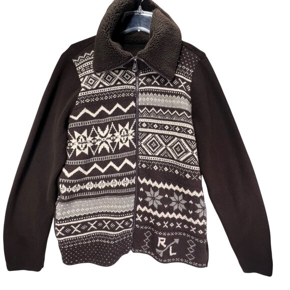 Ralph Lauren Sweaters - Lauren Ralph Lauren Cardigan Sweater Jacket Nordic Full Zip Pockets Wool Blend